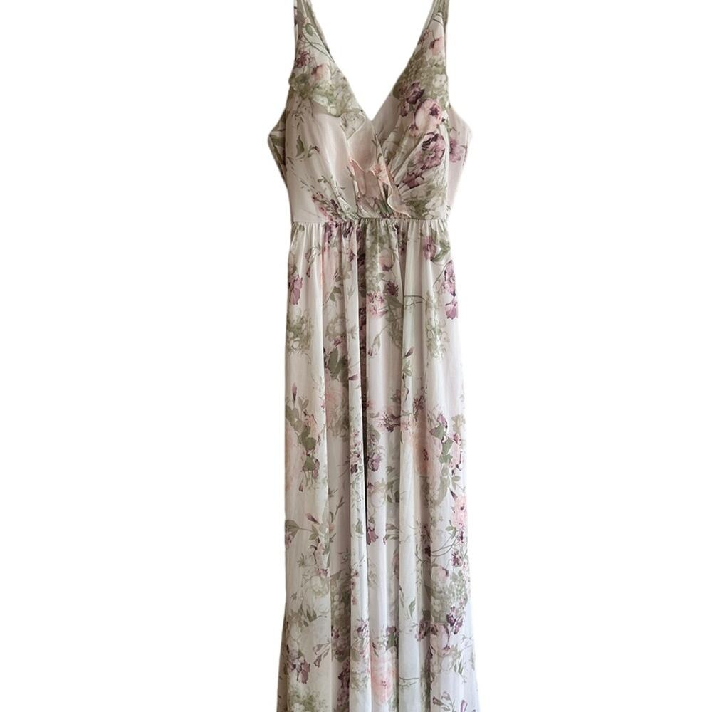 Jenny Yoo Floral Halter Maxi Dress in Cream and Pastel Green - Picture 2 of 11